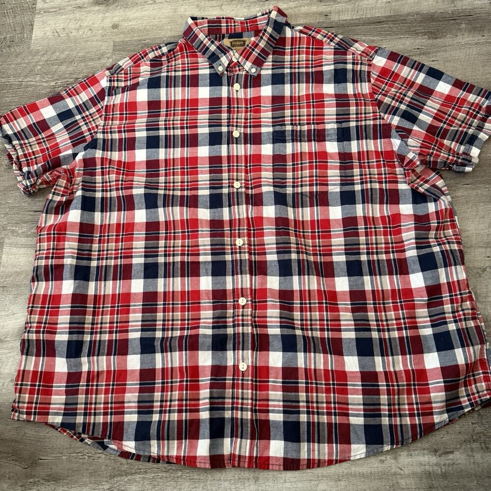 Foundry Woven Shirt Mens 3XL Big Red Blue Plaid Short Sleeve Button-Up Cotton